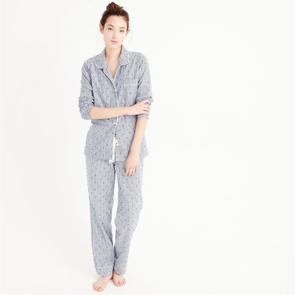 J. Crew pinstripe dot striped pajama bottoms blue white 23717 - Picture 2 of 10